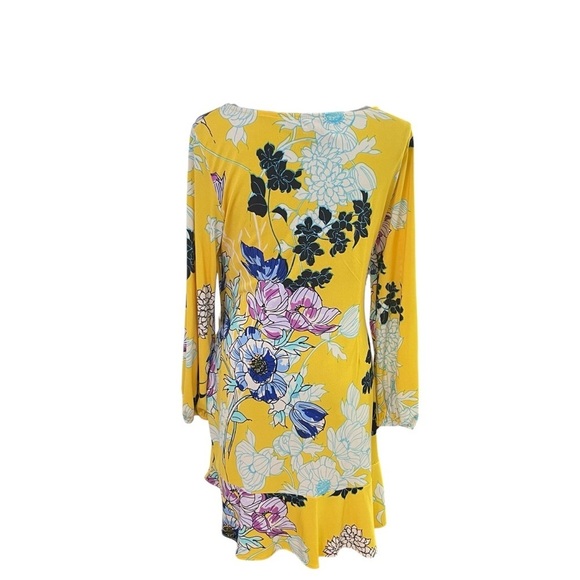 BEIGE by ECI Yellow floral dress w/bell sleeves sz Large - Picture 3 of 13